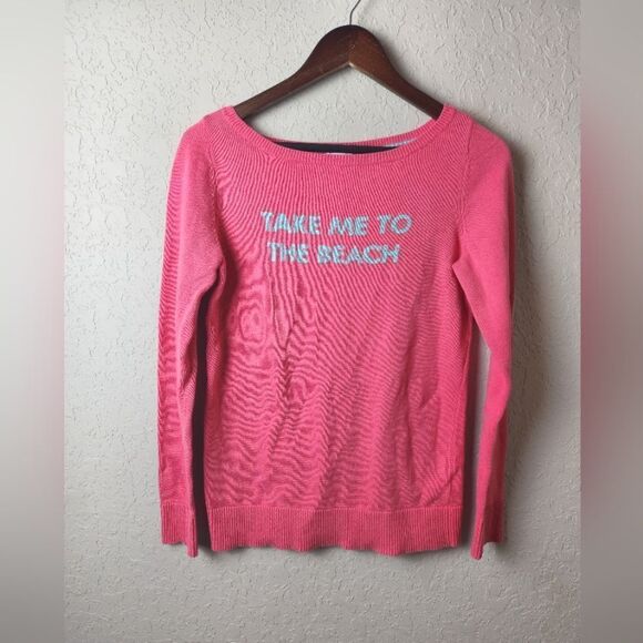Lilly Pulitzer Beach Logo Knit Cotton Long Sleeve Sweater Pink Size M - Picture 2 of 7